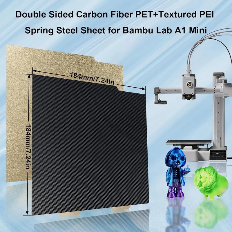 IdeaFormer-3D لوحة بناء مرنة من PET PEI لمختبر بامبو A1 ميني، لوح فولاذي نابض مزدوج الجوانب من ألياف الكربون PET + PEI الملمس 184x184 مم لطابعات 3D بامبو A1 ميني - Image 2